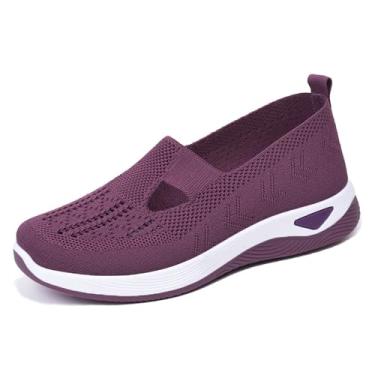 Imagem de Legou Sapatos de malha casuais femininos primavera respirável e confortável sola macia de meia-idade e idosos, Roxo escuro, 36 BR