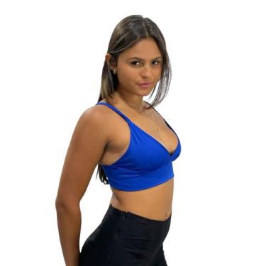 Imagem de Top Cropped Feminino Alcinha Decote Suplex Carioca - W&L Closet, Azul 