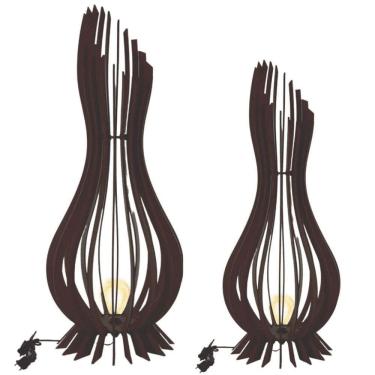 Imagem de Abajur Grande De Chão Ana Maria Mdf Luminária - Marrom Kit Com 2 - 90x28cm E 60x18cm