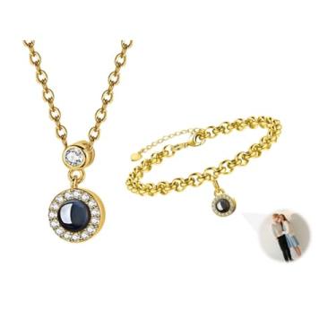 Imagem de Toodoumama Conjunto de joias com foto de projeção personalizada: colar e pulseira com pingente com imagem dentro, presente memorial criativo para casais/mãe - filha/melhores amigos, regular, Cobre
