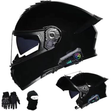 Imagem de Capacete De Motocicleta Modular Bluetooth Com Fivela De Liberação Rápida Capacete De Motocross Com Viseira Dupla Integral Dot/Ece Com óculos De Proteção Embutidos De Camada D, F, XL(59-60CM)