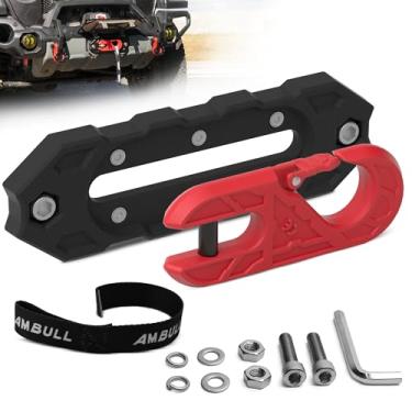 Imagem de AMBULL Guincho de reboque com gancho de reboque, atualização Al Hawse Fairlead com gancho de guincho de aço forjado G80 para guincho elétrico, resistência à ruptura de 14,968 kg, para gravação de