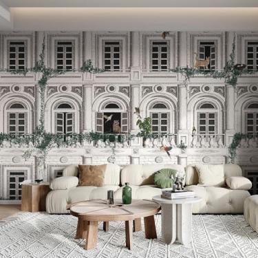 Imagem de Grande mural de parede palácio vintage francês 353 cm L x 279 cm A papel de parede autoadesivo de PVC com pássaros animais papel de parede removível para quarto, sala de estar, banheiro