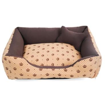 Imagem de Cama Caminha Pet para Cachorro ou Gato Médio 60cm x 47cm Lavável com Fundo Impermeável + Ossinho (Coroa Bege)