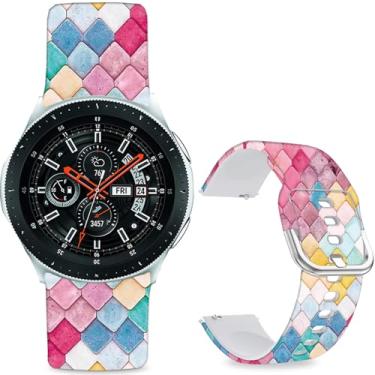 Imagem de Sjiangqiao Pulseiras estampadas com padrão compatível com Samsung Galaxy Watch de 46 mm/Watch 3 de 45 mm/Gear S3 Frontier/Classic/Pebble Time/V, pulseira de silicone de 22 mm para homens e mulheres