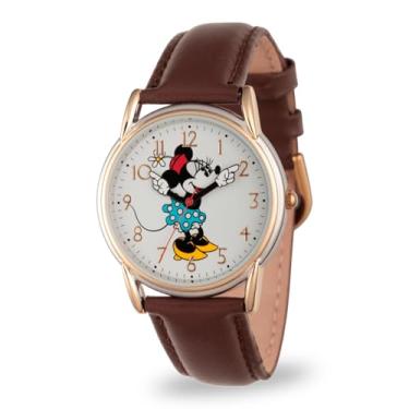 Imagem de Disney Relógio com pulseira de couro de quartzo analógico com ponteiros articulados Cardiff clássico para adultos Minnie Mouse, Marrom