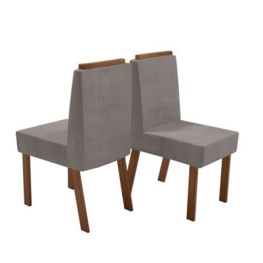 Imagem de Kit 2 Cadeiras de Jantar Rubi Luxo Veludo Naturale e Cinza - Bom Pasto