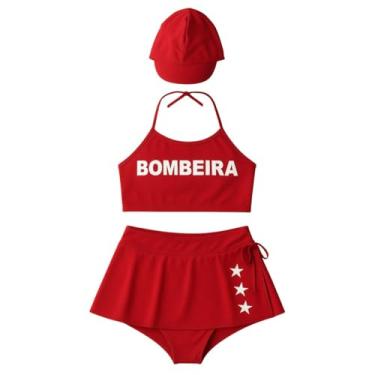 Imagem de Fantasia Bombeira Kit Saia Lingerie Conjunto Top Chapéu Linha Noite Festa Moda Luxo Feminina
