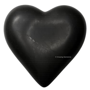 Imagem de Pedra de cristal Shungite com palmeira e coração – Pedra de massagem de bolso para equilíbrio natural de chacras corporais, cura Reiki, grade de cristal (pacote com 1)