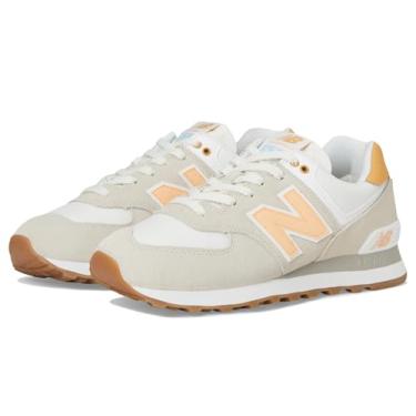 Imagem de New Balance Tênis feminino 574 V2 Spring, Timberwolf/Alpha Orange, 36