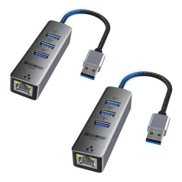 Imagem de Adaptador USB para Ethernet, adaptador Ethernet USB para laptop Shuomeng USB RJ45 Hub com 3 * USB 3.0 Gigabit 1000/100/10 Mbps, compatível com Windows, Mac OS, Surface Pro, Linux, XPS, Smart TV e mais