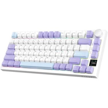 Imagem de ATTACK SHARK x AJAZZ AK820PRO Teclado mecânico para jogos RGB 75% com tela TFT e botão,ANSI,2.4G/BT5.1/USB-C com fio,5 espumas de absorção de som,interruptor linear hot-swap para PC MAC(Roxo/Azul)