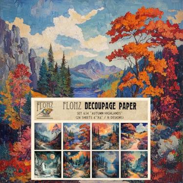 Imagem de Pacote de papel de decoupage (24 folhas 15 x 15 cm) Terras altas de outono: paisagens serenas de montanha com árvores vibrantes, rios fluindo e céus dramáticos em um estilo pintado texturizado