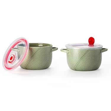 Imagem de Adewnest Tigelas de sopa de cerâmica com tampa e alça: Recipientes de cozinha grandes de 946 ml para preparação de refeições de cebola francesa cereais ramen aveia dormitório sala de estar única