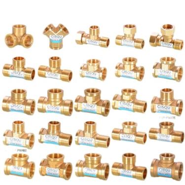 Imagem de BSP 1/5.1 cm 3/10.2 cm fêmea para macho rosca latão T Union Tee adaptador de tubo de encaixe (10,1/2"x56 mm MMM)