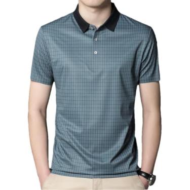 Imagem de Camisas Pólo Masculinas De Seda De Verão Manga Curta Xadrez Casual De Negócios Camisetas Masculinas Finas, Gn, M
