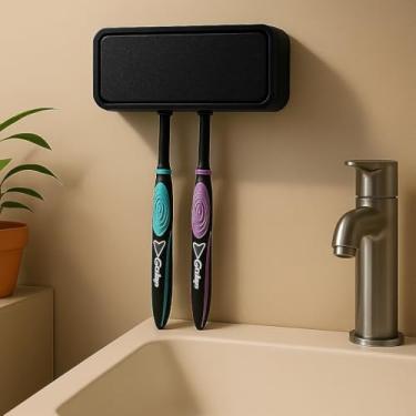 Imagem de Porta Escovas de Dente Parede – Instalação Sem Furo – Suporte Para 4 Escovas c/Fita Dupla Face - Preto
