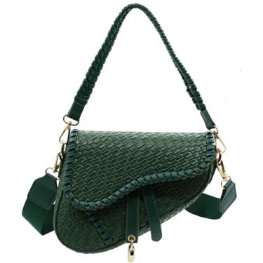 Imagem de ERWUBA Bolsa de ombro feminina moderna bolsa de mão pequena bolsa transversal bolsa de couro de crocodilo de imitação de tecido, Verde