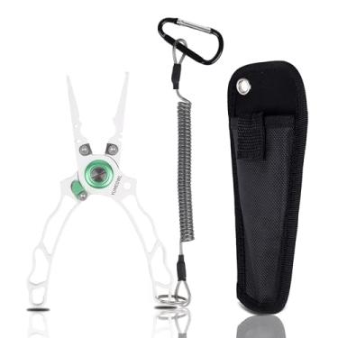 Imagem de YUMEOWL Alicate de pesca com trava e removedores de anzol com cortadores de aço de tungstênio, revestimento antiaderente, cabo ergonômico e corda perdida, multifuncional, equipamento de pesca leve