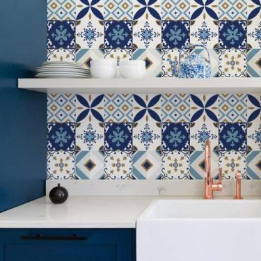 Imagem de Grudado Papel De Parede Lavável Retro Blau - 4 Folhas