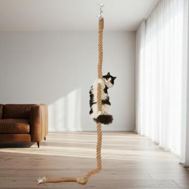 Imagem de Weysat Corda de juta de escalada para gatos de 1,97 cm x 2,7 m com gancho no teto montada na parede para gatinhos arranhadores para gatos em ambientes internos e externos