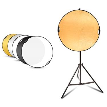 Imagem de Selens Kit de suporte e refletor de fotografia de 81 cm, disco refletor dobrável 5 em 1, suporte de luz de 2 m e braçadeira refletora para iluminação de estúdio de vídeo fotográfico e iluminação externa