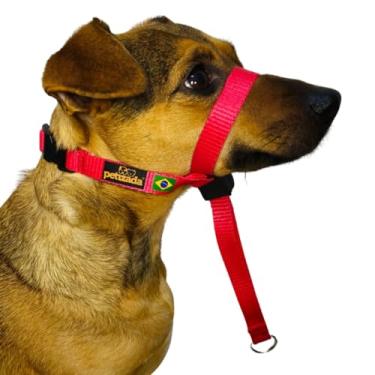 Imagem de Coleira Cabresto Para Cachorro Com Guia Anti Puxão Adestramento Ajustável Com Trava (Vermelho, P)