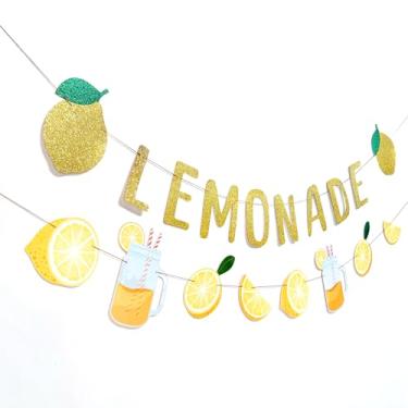 Imagem de Faixa de limonada dourada com glitter, decorações de suporte de limonada, guirlanda de letreiro de limão, tema de limonada, suprimentos de festa de aniversário para chá de bebê (PRÉ-FORTE)