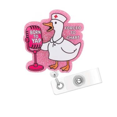 Imagem de 1 carretel de crachá de Halloween, retrátil, rosa, clipes de crachá com desenhos de patos cantantes, acrílico engraçado, carretel de crachá, acessórios para cartões de identificação para enfermeiras