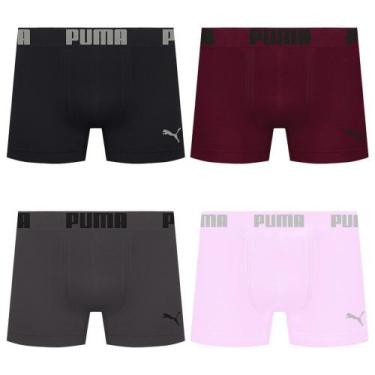 Imagem de Kit 4 Cuecas Puma Boxer Sem Costura Masculina, Preto, Rosa, EG