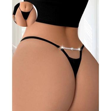 Imagem de Tanga Feminina Calcinha Fio Dental Joia Corrente e Pérola