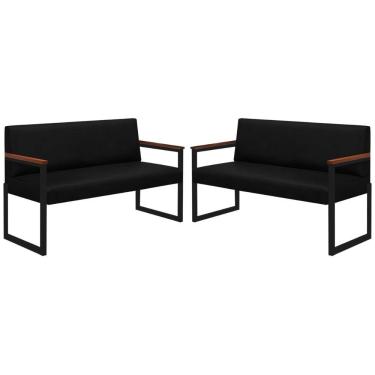 Imagem de Conjunto 2 Sofás De 2 Lugares Niterói Couro Preto Em Metal Preto