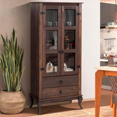 Imagem de Cristaleira Madeira Maciça 2 Portas Vidro Imbuia D112 Shop Jm Imbuia