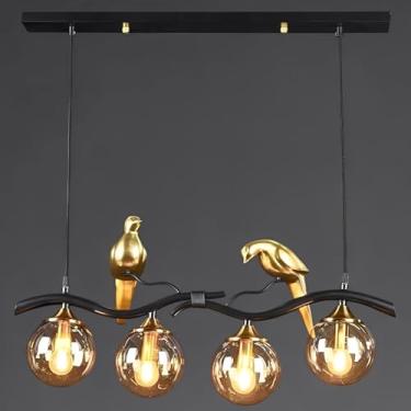 Imagem de Lustre De Bolha De 4 Luzes Lustre De Globo De Vidro De Meados Do Século Lustre De Design De Pássaro Criativo Lustre Linear Luz Pendente Moderna Para Sala De Estar Cozinha, Black, Clear Glass