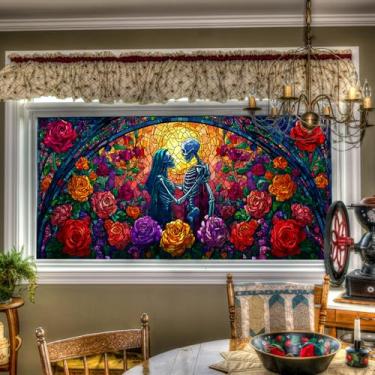 Imagem de HOMETITUTE Adesivo decorativo para janela de arco-íris Dia dos Amantes Mortos 100 cm x 43 cm para porta de vidro, casa e escritório