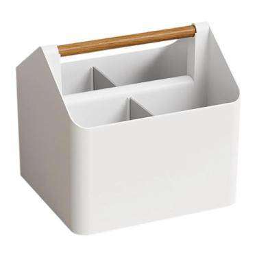 Imagem de Fxzqgnh Organizador de Armazenamento Portátil, Bolsa de Banho para Casa com Alça de Madeira, Cesto Dividido para Escritório, Cosméticos, Artes, Talheres, Branco, Tamanho real