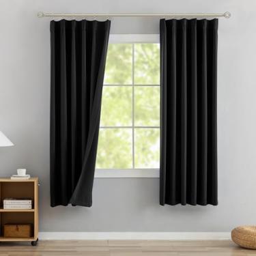 Imagem de DONREN Cortinas blackout pretas plissadas com aba traseira 101,6 cm L x 160 cm C