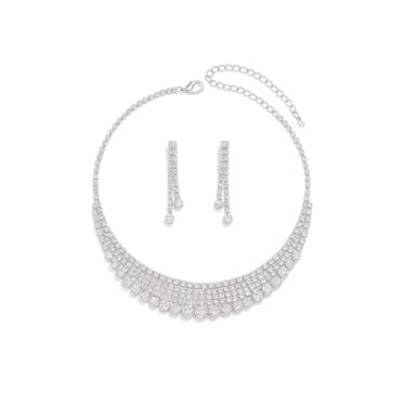 Imagem de Conjunto Colar Brinco Franja Zircônia Cúbica Prata Redondo - Noiva Casamento Festa Formatura Debutante - Presente Mãe Namorada Amiga - Sofisticado Réveillon Ano Novo