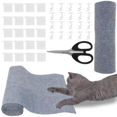 Imagem de 2 peças 199.9 cm x 40.1 cm Trimmable Cat Scratching Post Carpete autoadesivo resistente com acessórios de instalação para ambiente interno (cinza claro, 2)