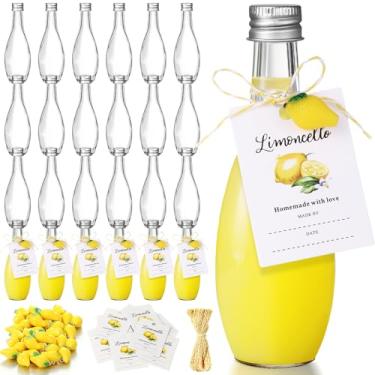 Imagem de LemonRoad 24 conjuntos de garrafas de vidro Limoncello de 50 ml, pequenas garrafas de licor transparentes vazias com etiquetas, mini pingentes de limão de resina, corda para presentes caseiros de