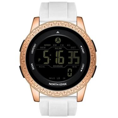 Imagem de Relógio Digital Masculino Esportivo Apollo À Prova Da Água 50m Multifuncional Branco Dourado