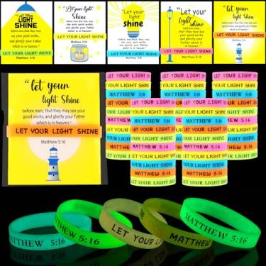 Imagem de 50 Sets Christian Gifts Cards with 50 Christian Bracelets Let Your Light Shine Bulletin Board Cards with Religious Bible Verse Bracelets Jesus Loves You Bracelet for VBS Sunday School Supplies