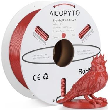 Imagem de AICOPYTO Filamento De Pla Com Glitter Brilhante 1,75 Mm, Bobina Vermelha Para Impressora 3D 1 Kg (2,2 Libras), Probabilidade Precisão Dimensional +/- 0,02 Compatível A Maioria Das Impressoras Fdm.
