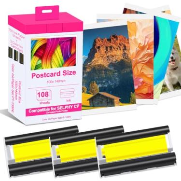 Imagem de Compatível com refil de tinta e papel Canon Selphy CP1500 CP1300, KP-108IN 3 cores e 108 folhas, 4 x 6 papel brilhante para sublimação de tinta Selphy CP1200 CP1000 CP910, à prova de oxidação de água