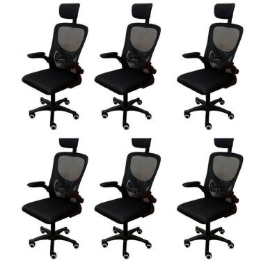 Imagem de Kit 6 Cadeiras Escritório Presidente Tela Mesh Bogotá Preto