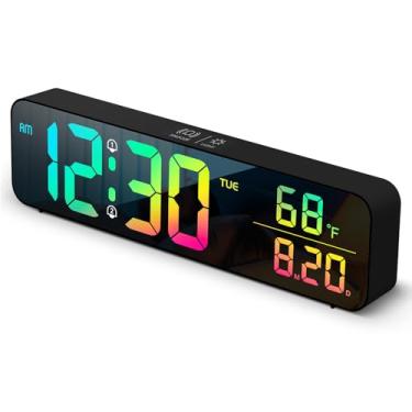 Imagem de Quanmin Relógio digital com tela grande, relógio de parede digital, sala de estar, escritório, decoração de quarto, elétrico com fio, relógio de exibição de temperatura de data, regulador de brilho