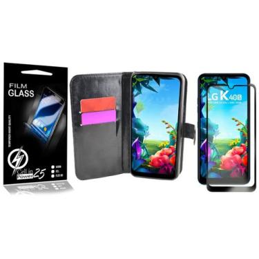 Imagem de Película Vidro 3D + Capa Carteira PRETA LG K40S LMX430bMW 6.1 - Cell I