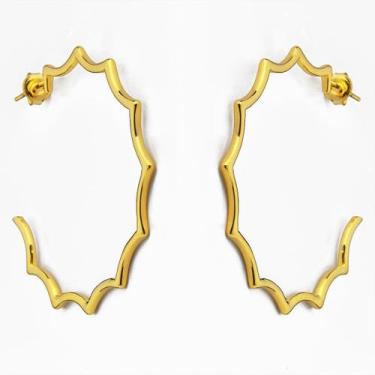 Imagem de Brinco Argola Desenhada Banhado A Ouro 18K - Atraktiva Jóias, Médio