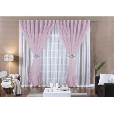 Imagem de Cortina Paula 3m X 2,50m Sala Quarto Voal c/ Ilhós Cromado - Rose Jord