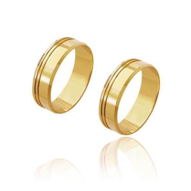 Imagem de Alianças de Casamento Cronos Ouro 18k Reta Frisos 5mm 6g - JoiaUnica